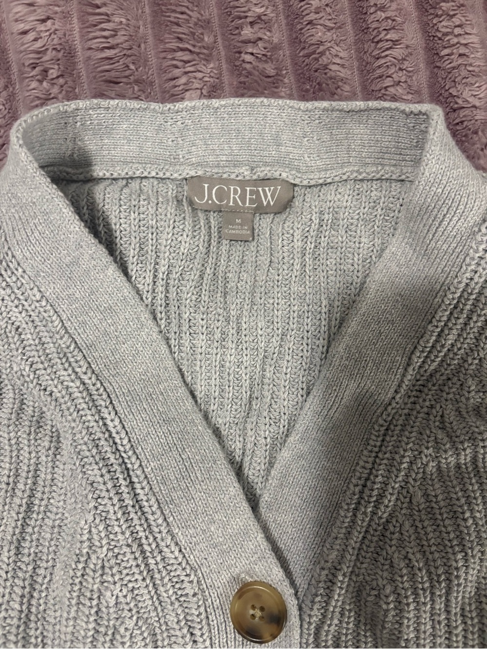 J. Crew Light Gray Ribbed Button-Front Cardigan - Picture 3 of 4
